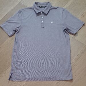 Travis Mathew Golf Polo Shirt Men's sz M Purple Striped Short Sleeve Polo Shirt